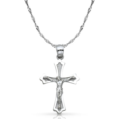 14K Gold Crucifix Cross Pendant with 1.2mm Singapore Chain