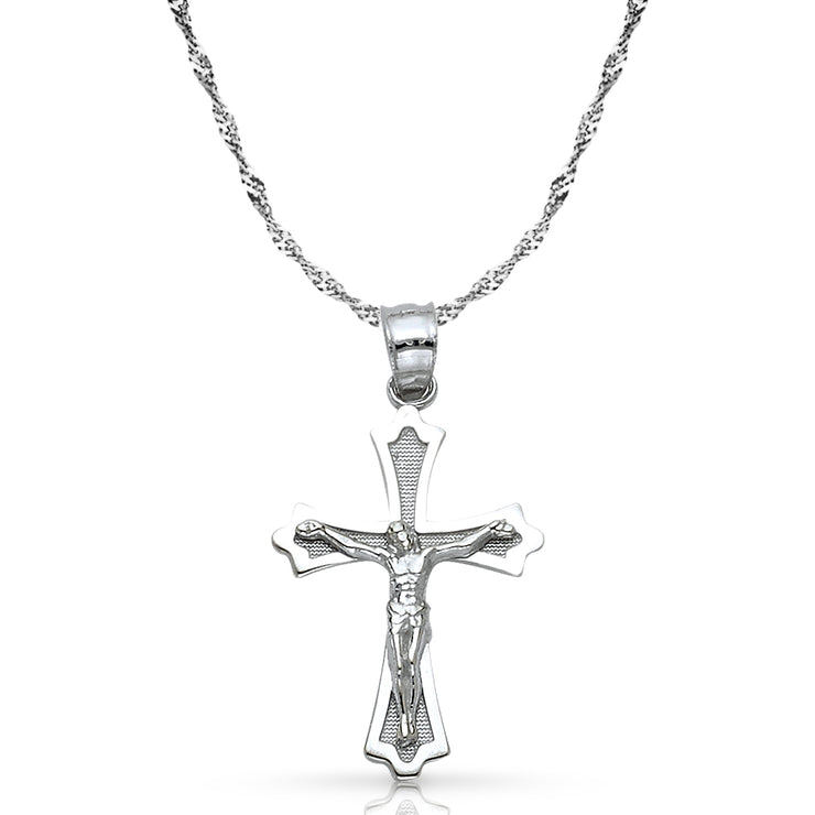 14K Gold Crucifix Cross Pendant with 1.2mm Singapore Chain