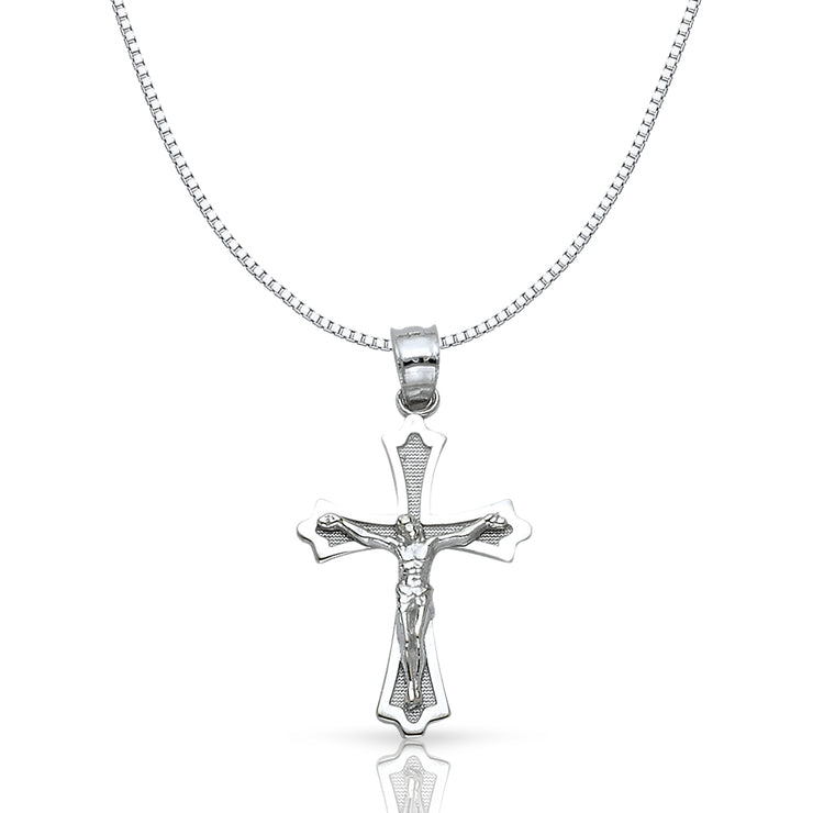 14K Gold Jesus Crucifix Cross Religious Charm Pendant with 0.8mm Box Chain Necklace