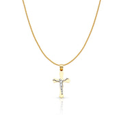 14K Gold Jesus Crucifix Cross Charm Pendant with 0.9mm Wheat Chain Necklace