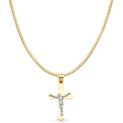 14K Gold Jesus Crucifix Cross Religious Charm Pendant with 0.8mm Box Chain Necklace