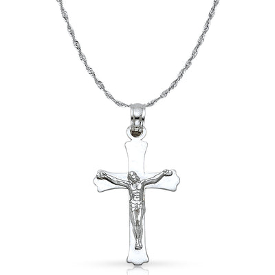 14K Gold Crucifix Cross Pendant with 1.5mm Rope Chain