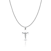 14K Gold Jesus Crucifix Cross Charm Pendant with 0.9mm Wheat Chain Necklace