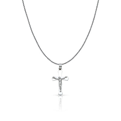 14K Gold Jesus Crucifix Cross Charm Pendant with 0.9mm Wheat Chain Necklace