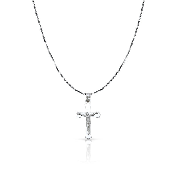 14K Gold Jesus Crucifix Cross Charm Pendant with 0.9mm Wheat Chain Necklace