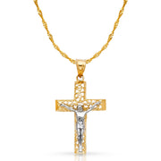 14K Gold Crucifix Cross Pendant with 1.8mm Singapore Chain