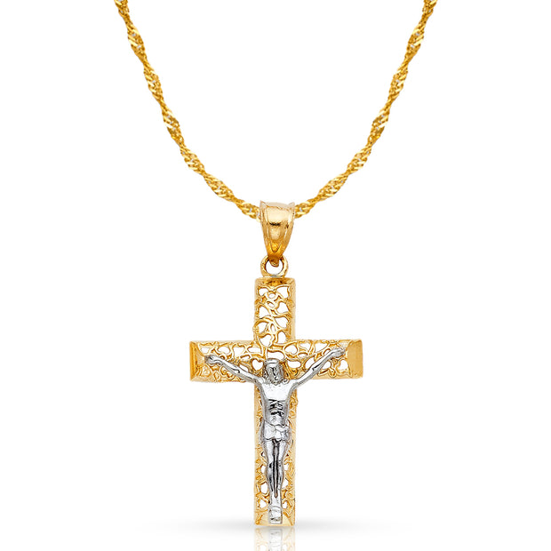 14K Gold Crucifix Cross Pendant with 1.8mm Singapore Chain