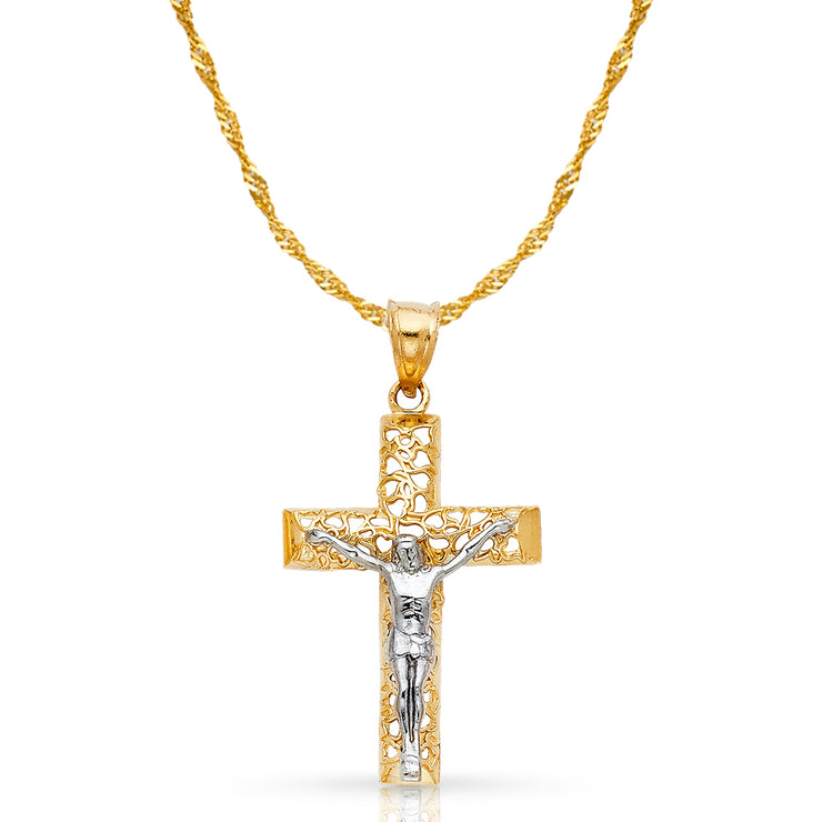 14K Gold Crucifix Cross Pendant with 1.8mm Singapore Chain