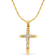 14K Gold Crucifix Cross Pendant with 1.8mm Singapore Chain