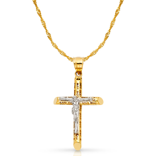 14K Gold Crucifix Cross Pendant with 1.8mm Singapore Chain