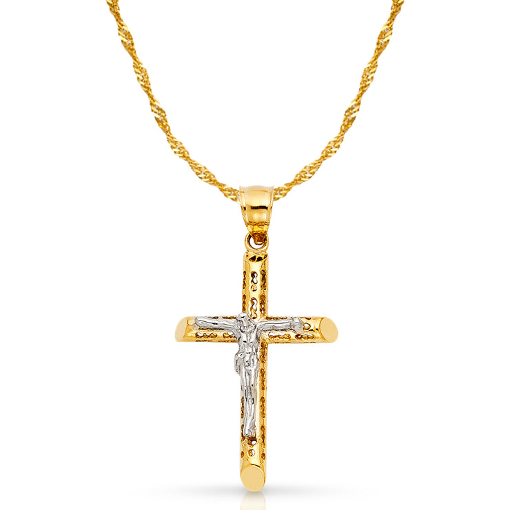 14K Gold Crucifix Cross Pendant with 1.8mm Singapore Chain