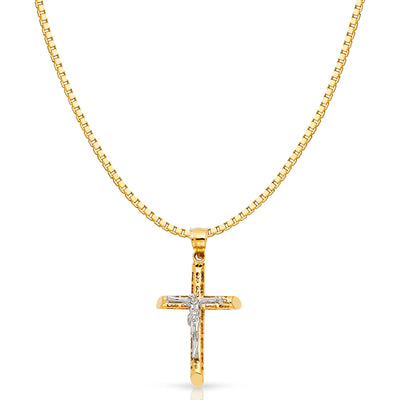 14K Gold Jesus Crucifix Cross Religious Charm Pendant with 1.2mm Box Chain Necklace