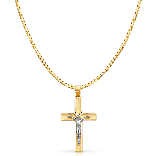 14K Gold Jesus Crucifix Cross Religious Charm Pendant with 1.2mm Box Chain Necklace