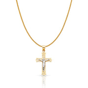 14K Gold Jesus Crucifix Cross Charm Pendant with 1.1mm Wheat Chain Necklace