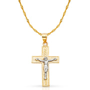 14K Gold Crucifix Cross Pendant with 1.8mm Singapore Chain