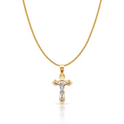 14K Gold Jesus Crucifix Cross Charm Pendant with 1.1mm Wheat Chain Necklace