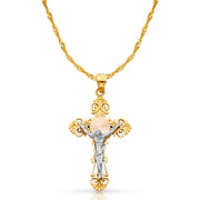 14K Gold Crucifix Cross Pendant with 1.2mm Singapore Chain