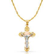 14K Gold Crucifix Cross Pendant with 1.2mm Singapore Chain