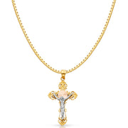 14K Gold Jesus Crucifix Cross Religious Charm Pendant with 1.2mm Box Chain Necklace