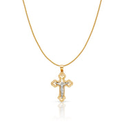 14K Gold Jesus Crucifix Cross Charm Pendant with 0.9mm Wheat Chain Necklace