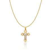 14K Gold Jesus Crucifix Cross Charm Pendant with 0.9mm Wheat Chain Necklace