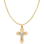 14K Gold Jesus Crucifix Cross Religious Charm Pendant with 1.2mm Box Chain Necklace