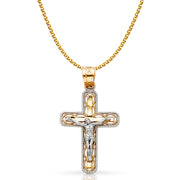 14K Gold Crucifix Cross Pendant with 1.5mm Flat Open Wheat Chain