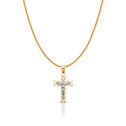 14K Gold Jesus Crucifix Cross Charm Pendant with 1.1mm Wheat Chain Necklace