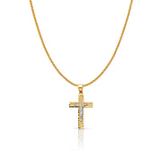 14K Gold Jesus Crucifix Cross Charm Pendant with 1.1mm Wheat Chain Necklace