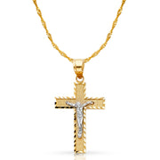 14K Gold Crucifix Cross Pendant with 1.2mm Singapore Chain