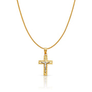 14K Gold Jesus Crucifix Cross Charm Pendant with 1.1mm Wheat Chain Necklace