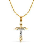 14K Gold Crucifix Cross Pendant with 1.2mm Singapore Chain