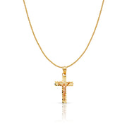 14K Gold Jesus Crucifix Cross Charm Pendant with 0.9mm Wheat Chain Necklace