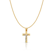 14K Gold Jesus Crucifix Cross Charm Pendant with 0.9mm Wheat Chain Necklace