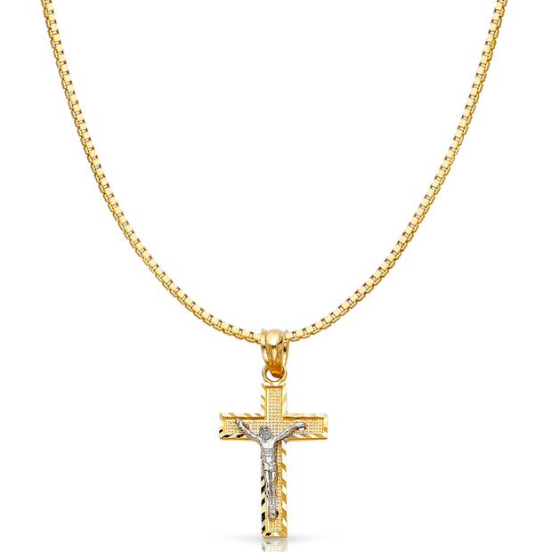 14K Gold Jesus Crucifix Cross Religious Charm Pendant with 0.8mm Box Chain Necklace