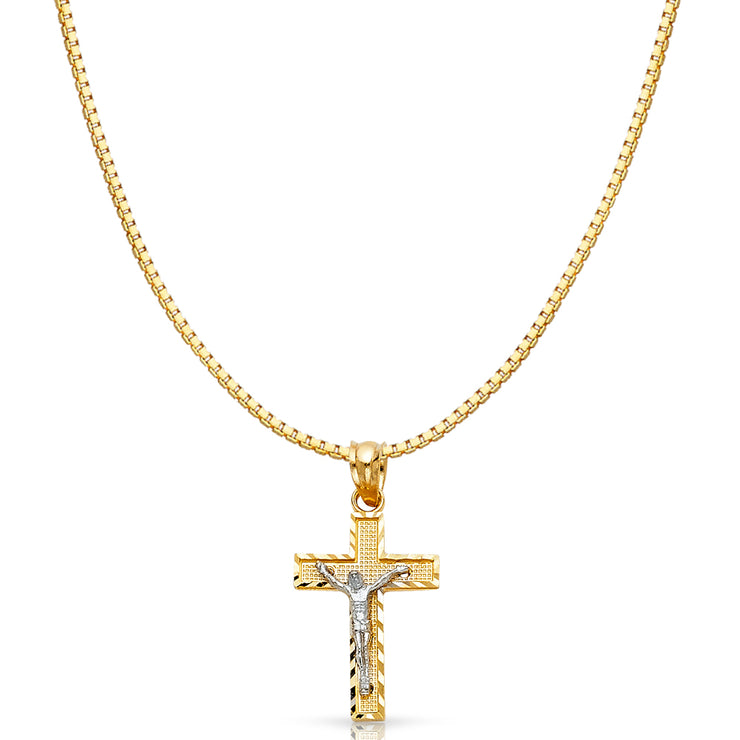 14K Gold Jesus Crucifix Cross Religious Charm Pendant with 0.8mm Box Chain Necklace