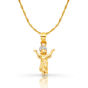 14K Gold Praying Jesus Yo Reinare Pendant with 1.2mm Singapore Chain