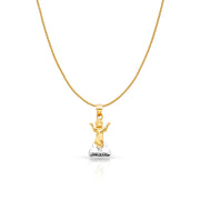 14K Gold Praying Jesus Yo Reinare Charm Pendant with 0.9mm Wheat Chain Necklace