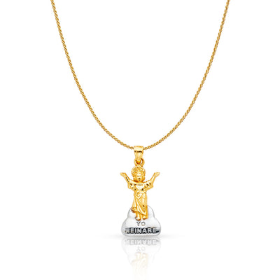 14K Gold Praying Jesus Yo Reinare Charm Pendant with 0.9mm Wheat Chain Necklace