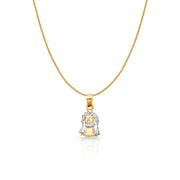 14K Gold Jesus Face Charm Pendant with 0.9mm Wheat Chain Necklace