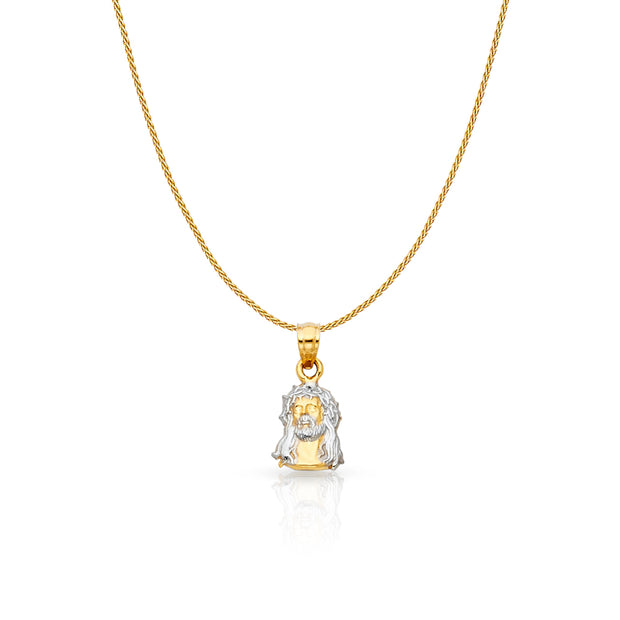 14K Gold Jesus Face Charm Pendant with 0.9mm Wheat Chain Necklace