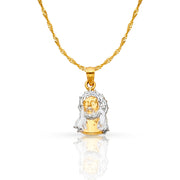 14K Gold Jesus Face Pendant with 1.2mm Singapore Chain