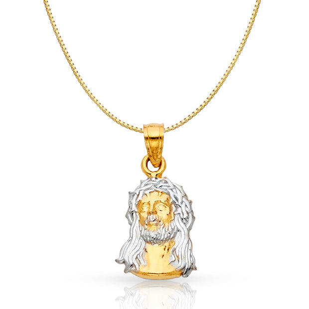 14K Gold Jesus Face Religious Charm Pendant with 0.8mm Box Chain Necklace