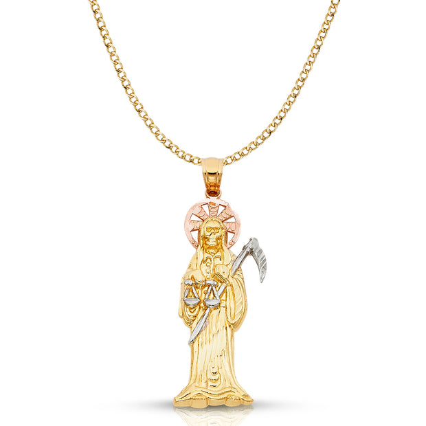 14K Gold Grim Reaper Pendant with 2.3mm Hollow Cuban Chain