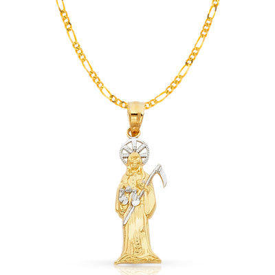 14K Gold Devil Pendant with 2.3mm Figaro 3+1 Chain