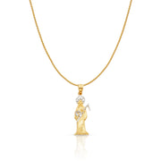 14K Gold Devil Charm Pendant with 0.9mm Wheat Chain Necklace