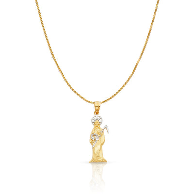 14K Gold Devil Charm Pendant with 0.9mm Wheat Chain Necklace