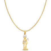 14K Gold Devil Religious Charm Pendant with 0.8mm Box Chain Necklace