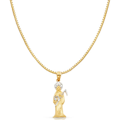 14K Gold Devil Religious Charm Pendant with 0.8mm Box Chain Necklace