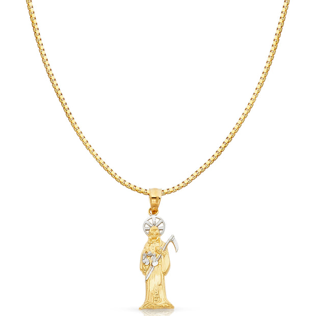 14K Gold Devil Religious Charm Pendant with 0.8mm Box Chain Necklace